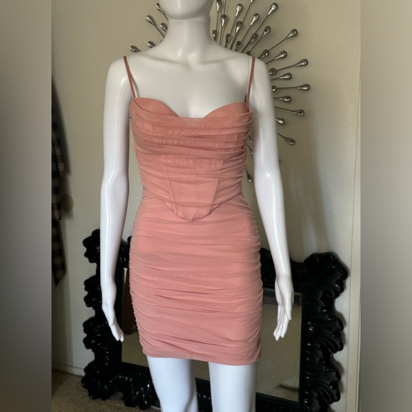 Oh Polly Jaded Dress Ruched Corset Mini Dress in Blush - Picture 5 of 7